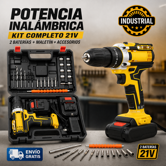 🔧 Taladro Inalámbrico 2 Baterías + Accesorios 🔥