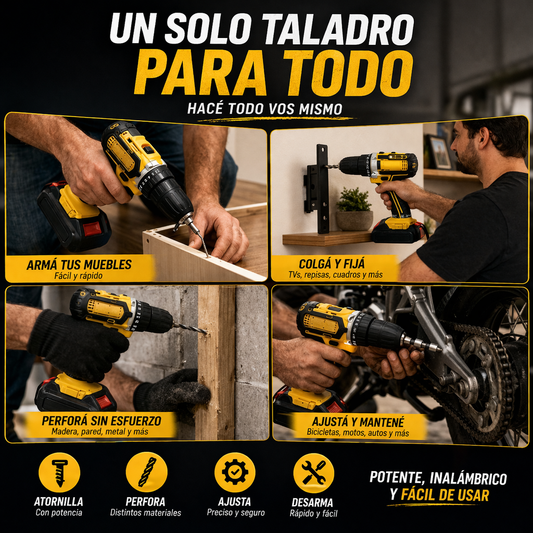 🔧 Taladro Inalámbrico 2 Baterías + Accesorios 🔥