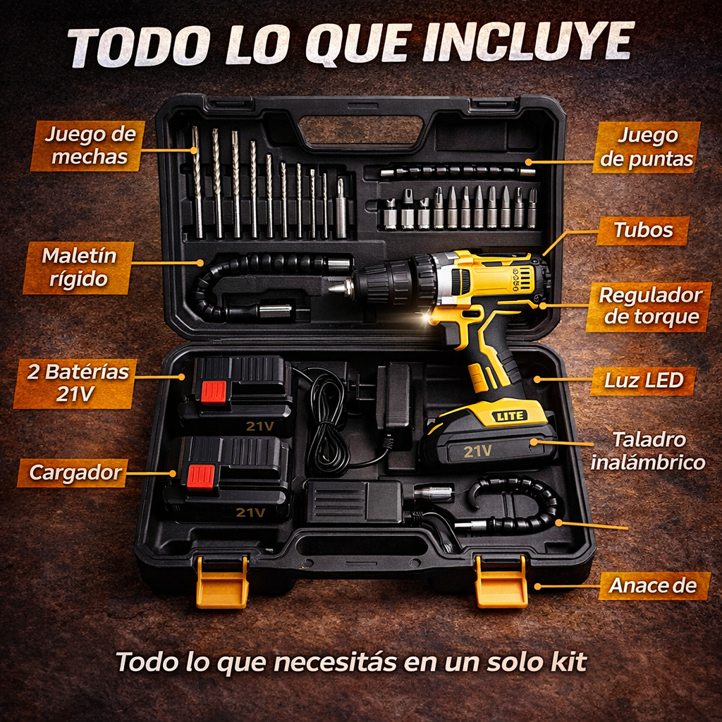 🔧 Taladro Inalámbrico 2 Baterías + Accesorios 🔥